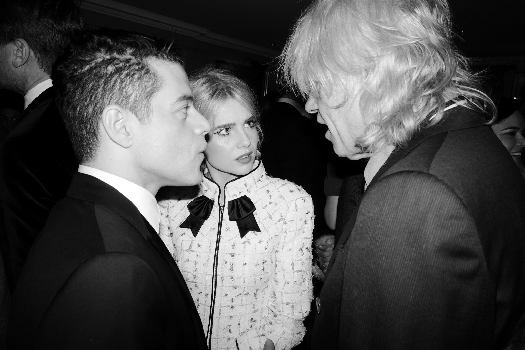 <p>The Night Before BAFTA, Charles Finch &amp; CHANEL 2020. Rami Malek + Lucy Boynton + Bob Geldof</p>